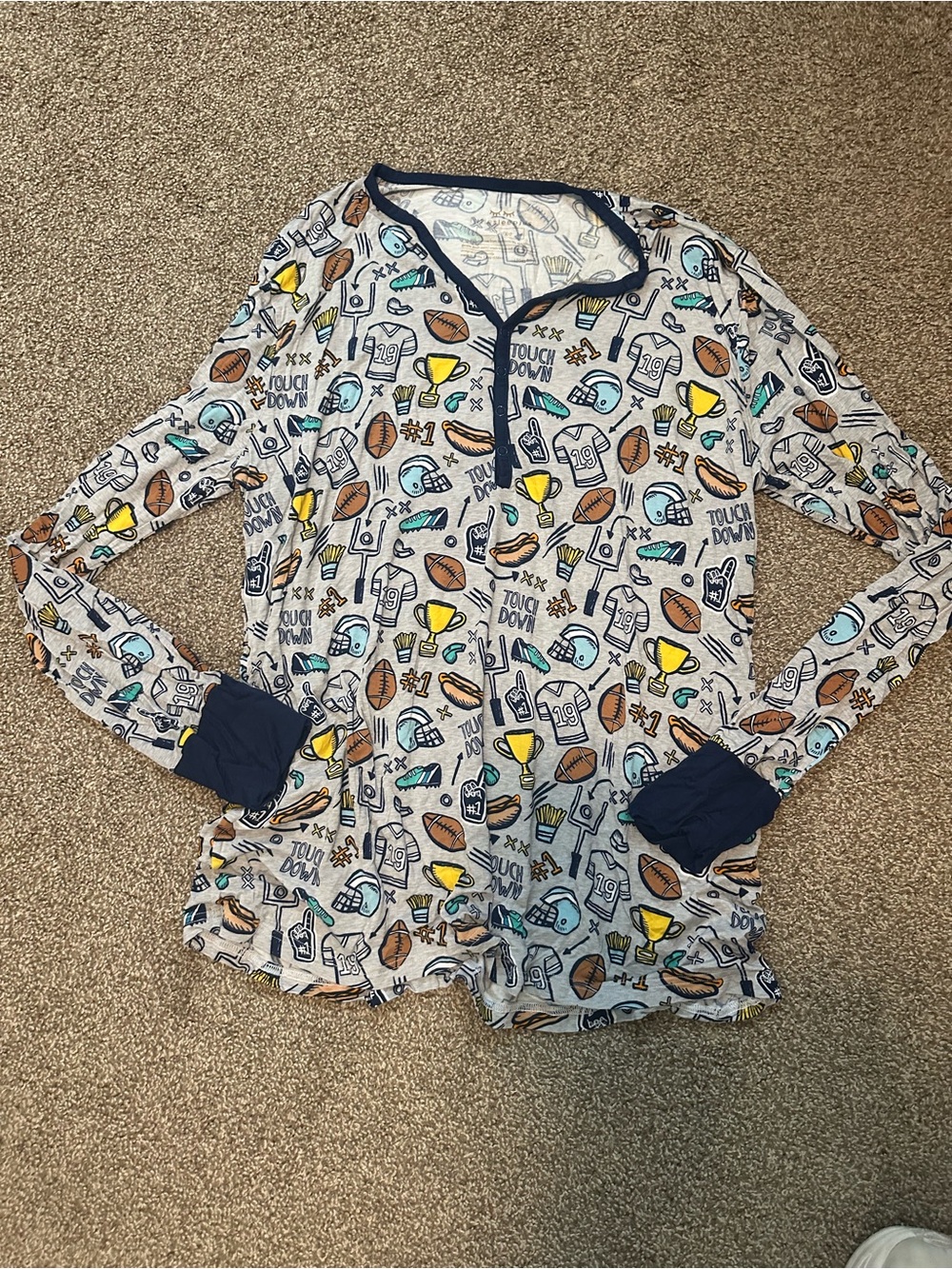 Little Sleepies Football Print Bamboo Pajama Set XL - Picture 2 of 4